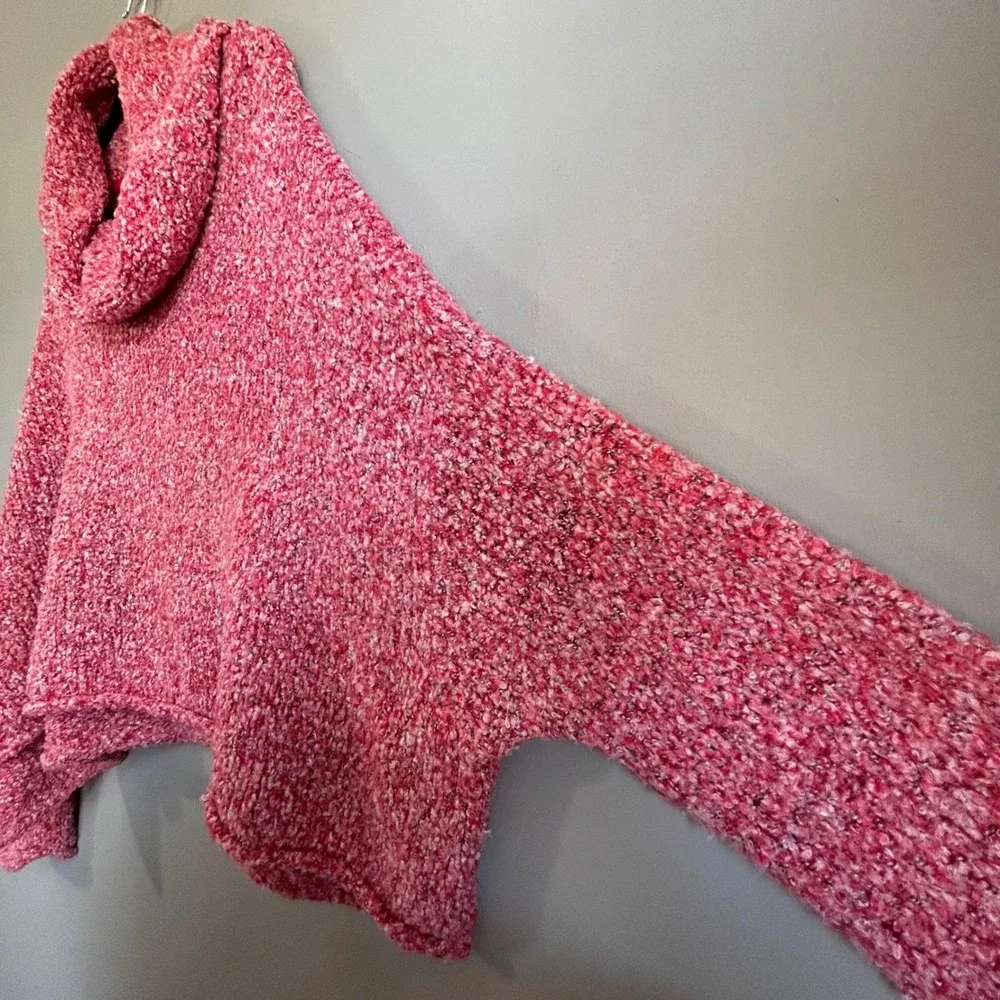 Free People Cowl Neck Sweater Red Pink Marled Boucle Small OB1032730